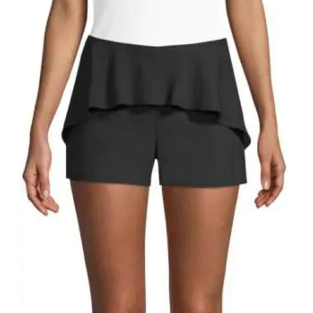 Scripted Black Ruffle Front Shorts
